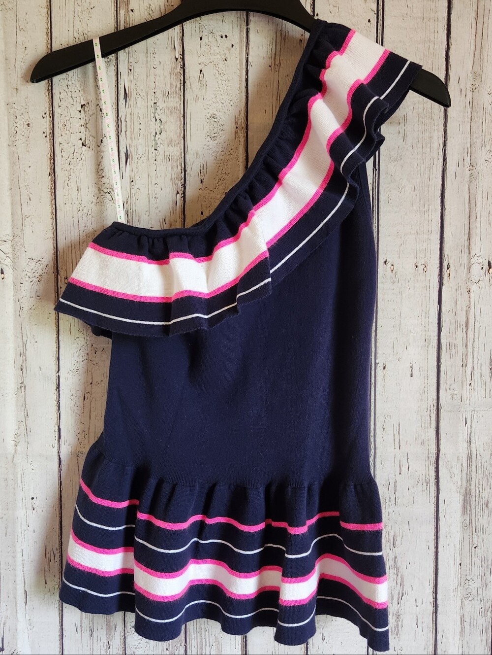 Lilly Pulitzer Mandarina One Shoulder Sweater Tank Top True Navy Pink Stripe M